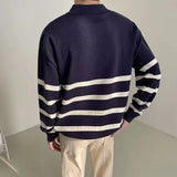 Threebooy Long Sleeve T-shirts Men Striped Korean Fashion All-match Knitted Simple Business Outwear All-match Streetwear Designed Clothing