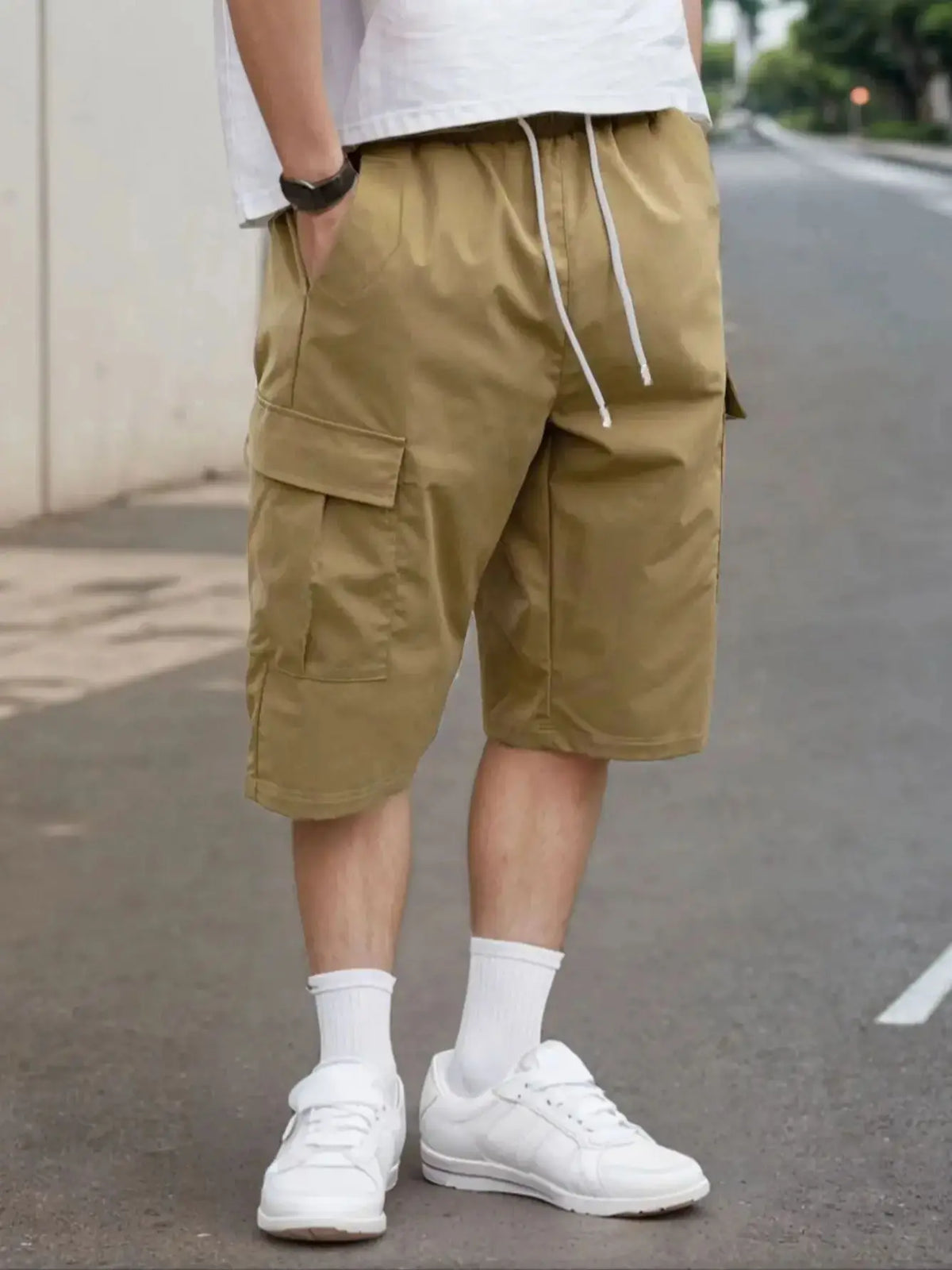 Threebooy  plus Size Men's Workwear Capri Pants Casual Street Style Suitable for Daily Outings
