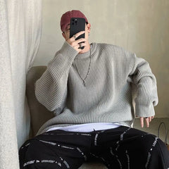 Threebooy Sweater Men Oversize Knit Pull Homme O-neck Male Knitted Sweater Pullover Jumper Harajuku Casual Streetwear Korean Men Sweaters