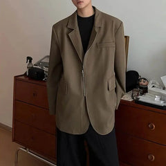 Threebooy  Men's Zipper Long-Sleeved Suit Jacket American Retro Fashion Trend High Street Loose Casual Breathable Niche New Men's Tops