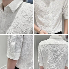 Threebooy  Summer Ice Silk Shirt Men's Versatile Ins Trendy Brand Half-sleeved Ins Casual Five-point Sleeve Handsome Mid-sleeved Shirt
