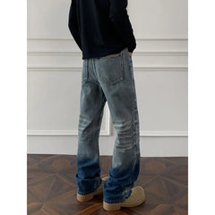 Threebooy Mens Straight Leg Jeans Business Casual Vintage Blue Denim Pants for Middle Aged Man Classic Fit man trousers