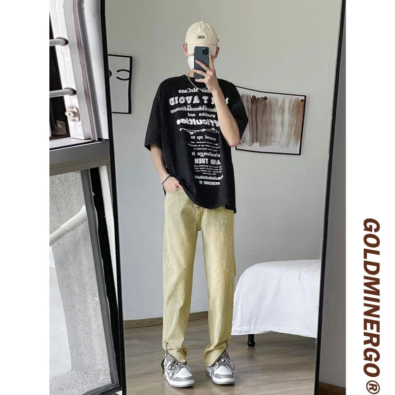 Threebooy Embroidery New Slim Jeans Y2K Pants Men Clothing Ankle Zipper Straight Washed Black Hip Hop Denim Trousers Ropa Hombre