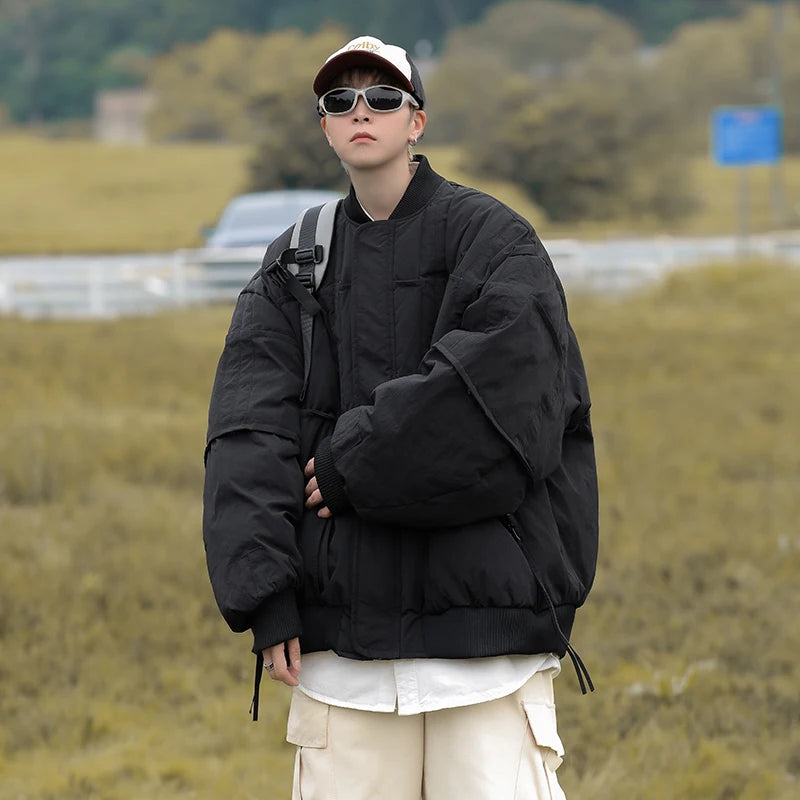 Threebooy Japanese Baseball Collar Padded Jacket Men Women Winter Cityboy Basic Warm Cotton Jacket Thickened Casual Bread Coat Preppy Wear