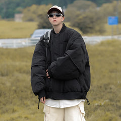 Threebooy Japanese Baseball Collar Padded Jacket Men Women Winter Cityboy Basic Warm Cotton Jacket Thickened Casual Bread Coat Preppy Wear