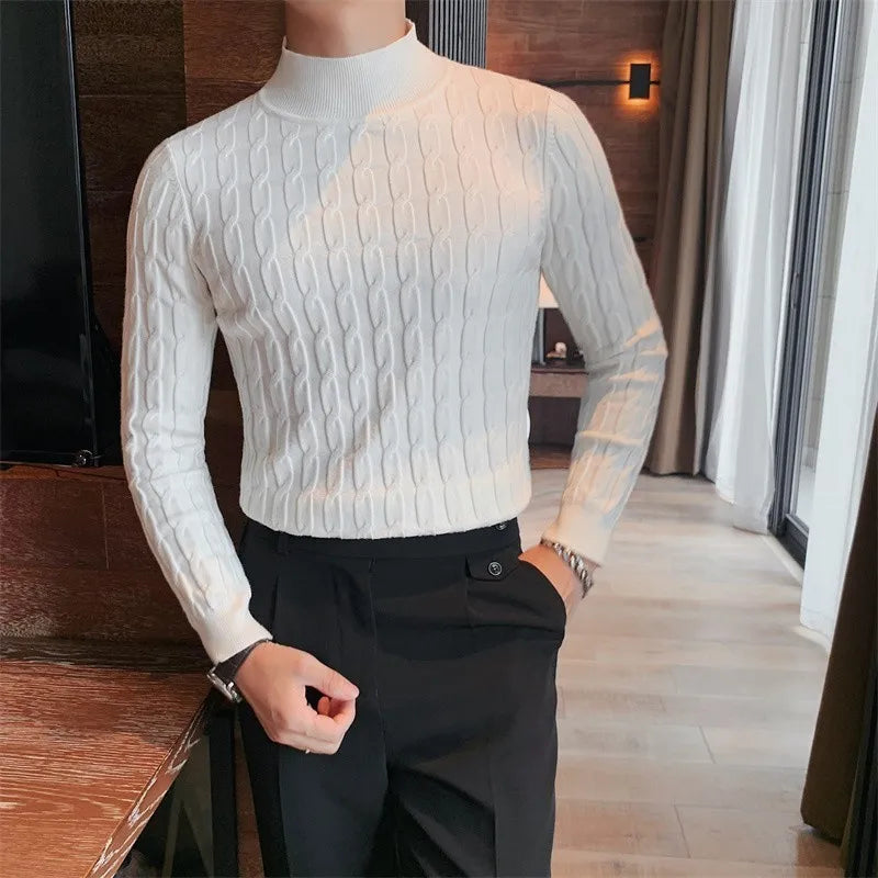 Threebooy Men's Korean Review Clothes Light Luxury Slim Knit Pullover Sweater Long Sleeve Streetwear Leisure Basic Shirts Fashion Knitwear