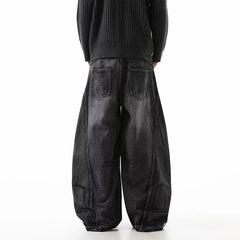Threebooy Korean Retro Plus Size Ripped Jeans Men'S Wide Leg Curved Pants Fashionable Casual Loose Straight Leg Pants