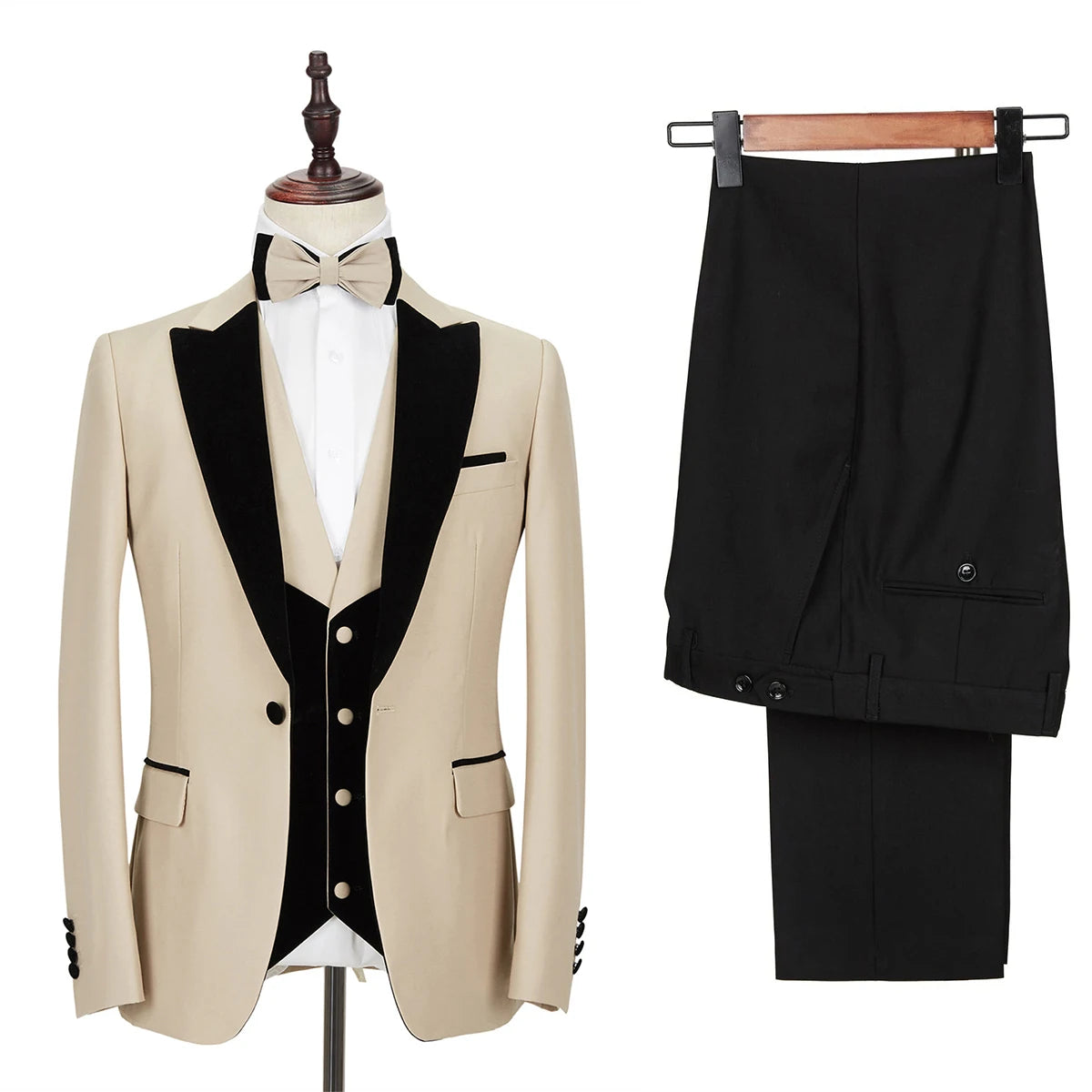 Threebooy  Men's Suit 3 Pieces Blazer Vest Pants One Button Peaked Lapel Velvet Formal Wear New Wedding Groom Formal Tailored
