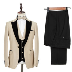 Threebooy  Men's Suit 3 Pieces Blazer Vest Pants One Button Peaked Lapel Velvet Formal Wear New Wedding Groom Formal Tailored