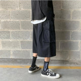 Threebooy Casual Cargo Pants Men Calf-length Letter Oversize All-match Baggy Wide Leg Trousers High Street Hip Hop Trendy Harajuku Chic