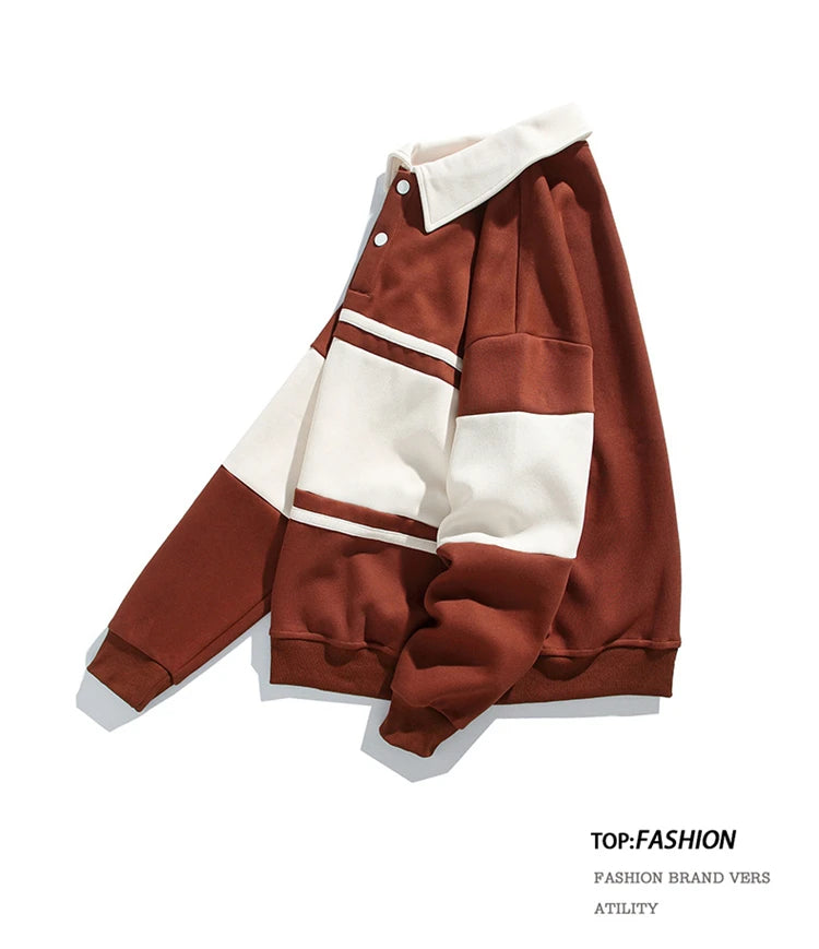 Threebooy 2025 Men Sweatshirts Stand Collar Oversize Splice Pullover Harajuku Unisex Streetwear Autumn Casual Hoodies