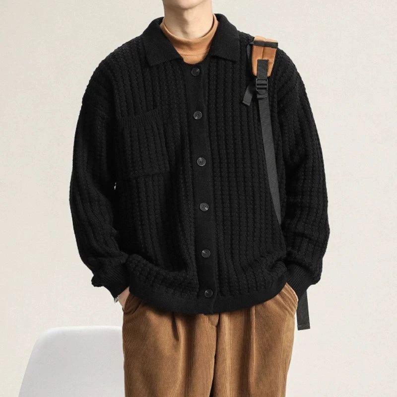 Threebooy American Cargos Knitted Men Cardigan Luxury Trendy Textured Long Sleeve Button-down Sweater Coats Premium Quality Knitwear M-3XL