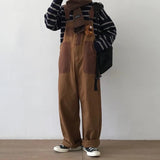 Threebooy Mens Japanese Workwear Style Casual Jumpsuit 2024 New Genderless Fashion Trend Loose Color Blocking Versatile Overalls Unisex