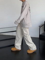 Threebooy Men's Cargo Pants White Stacked Wide Male Trousers Straight Aesthetic Loose Harajuku Luxury Big Size Fashion Korean Style Y2k