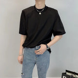 Threebooy Summer Short Sleeve T-shirt Men Fashion Casual Shoulder Pad Tshirt Men Streetwear Korean Loose Round Neck T Shirt Mens Top M-2XL