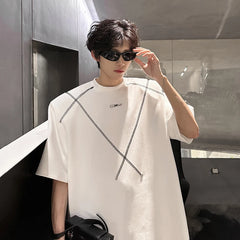 Threebooy  Men Cotton Tshirt Crew Neck Line Design Soft Comfortable Casual Streetwear Slim Fit Breathable Top Tee Shirt Fashion Trendy
