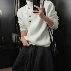 Threebooy  Winter New Men's Solid Color Long-Sleeved Sweater Japanese Retro Fashion Trendy High Street Loose Casual Niche Men's Top