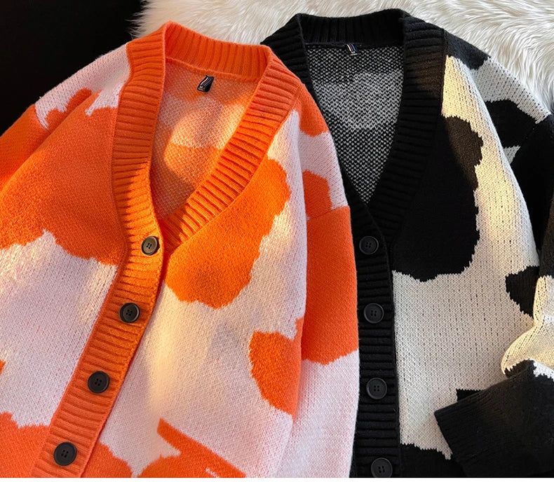Threebooy Open Front Button V Neck Long Sleeve Sweater Women Basic Shirt Men Warm Soft Coat Autumn Winter Tops Casual Knit Jacket Cardigan
