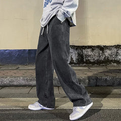 Threebooy New Korean Fashion Loose Jeans Classic Straight Straight Baggy Wide Leg Trousers Street Hip Hop Pants 3XL Black Grey Blue