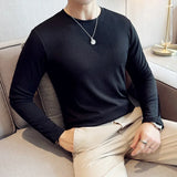 Threebooy Men's Spring Casual Long Sleeve T-shirts/Male Fashion Slim Fit Round Neck Striped T-shirt Man Tees Plus size 4XL-M