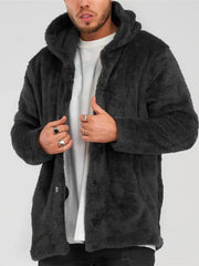 Threebooy Plus Size Warm Flannel Hooded Cardigan With Button Pocket Hoodie Coat For Men In Autumn And Winter Men's Clothing