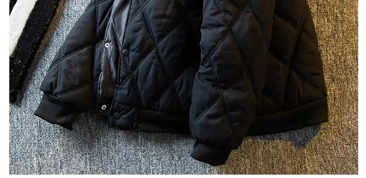 Threebooy Men's Parkas Rhombus Padded Cotton Winter Thickened Retro Casual Baseball Uniforms Warm Coat Stand Collar Single-breasted Coats