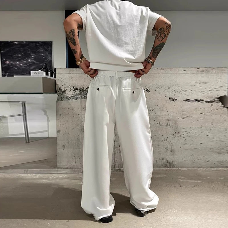 Threebooy  New Light Business Men Suit Pants Light Luxury Draped Solid Color Curved Knife Pants Elegant Straight Trousers Dress Pants M-3XL
