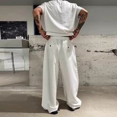 Threebooy  New Light Business Men Suit Pants Light Luxury Draped Solid Color Curved Knife Pants Elegant Straight Trousers Dress Pants M-3XL