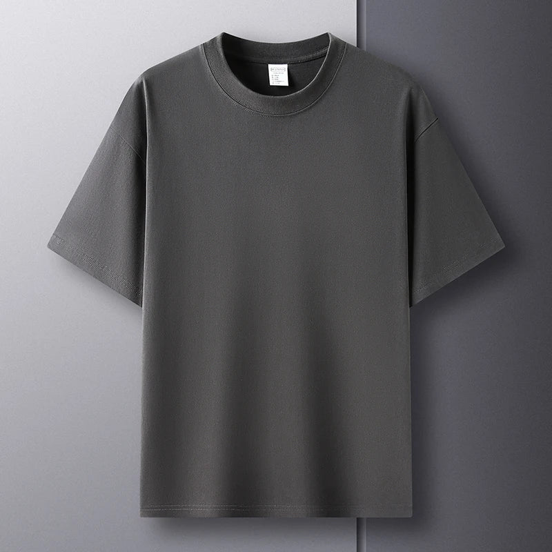 Threebooy  100% pure cotton summer high-end brand men's short sleeve round neck fashionable style half sleeved top breathable T-shirt