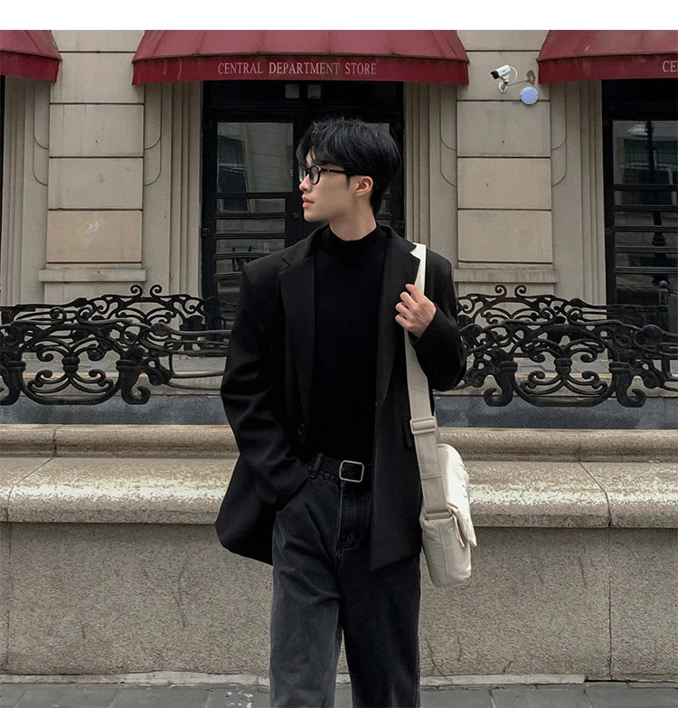 Threebooy Oversized Korean Style Men's Loose Casual Small Suit, Men's 2024 Autumn New Padded Shoulder Suit Jacket Unisex Top