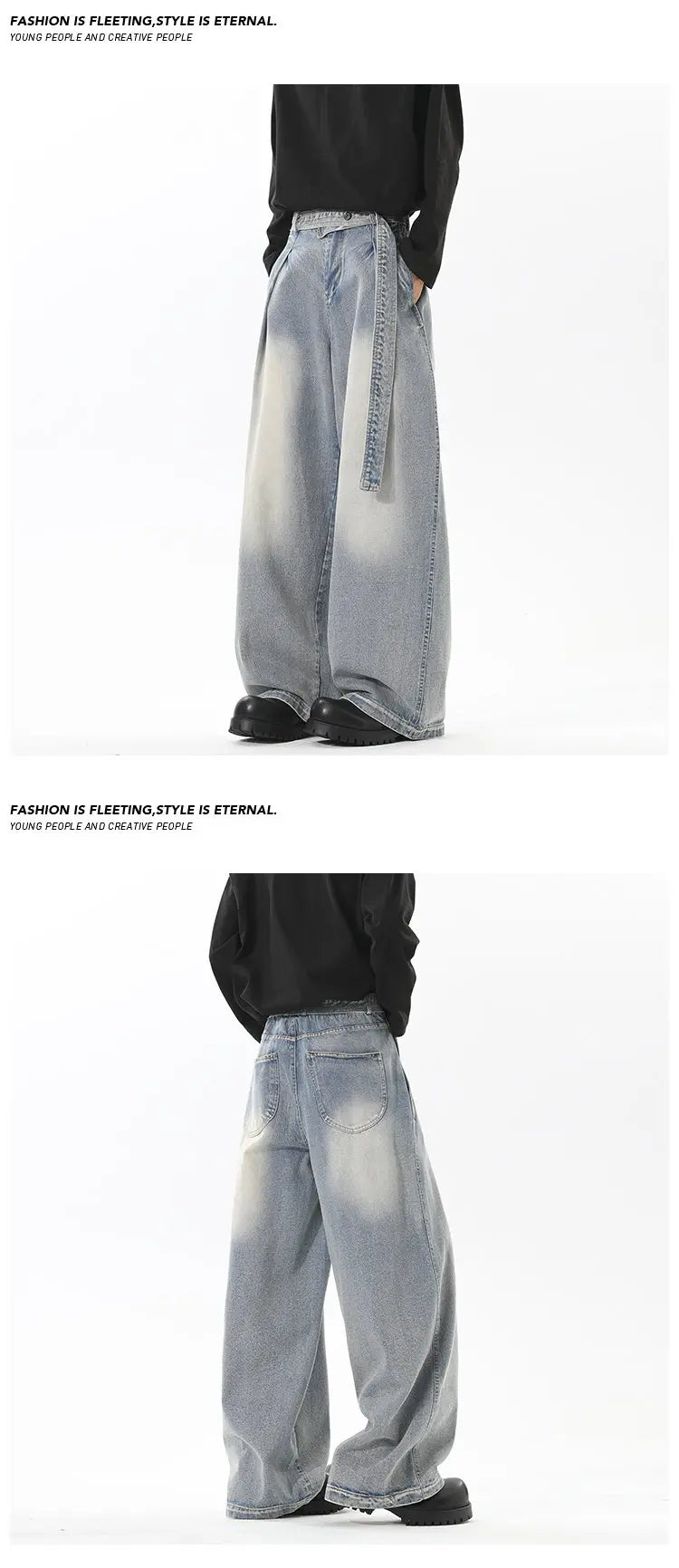 Threebooy Vintage Wash Light Blue Relaxed Fit Jeans 2025 New Arrival High Quality Distressed Denim Pants for Men Streetwear Fashion Youth