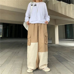 Threebooy  Elegant Fashion Harajuku Slim Fit Ropa Hombre Loose Sport All Match Casual Pants Solid Pockets Patchwork Straight Leg Pants