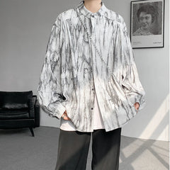 Threebooy Stand Collar Tie-dye Shirt Men Handsome Long Sleeve Men's Clothing Spring Autumn Korean Loose Streetwear Casual Shirts
