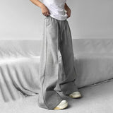 Threebooy Mens Casual Niche Wide Leg Pants Genderless 2024 New American Streetwear Versatile Simple Solid Color Floor-Mopping Pants Unisex