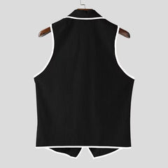 Threebooy  Summer New Men's Corduroy Sleeveless Shirt Contrasting Color Edging Lapel Clothing Retro Muscles Top Fashion Sexy Men Loose Vest