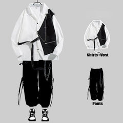 Threebooy Techwear Men's Sets Cargo Pants Men's Shirt Kit Long Sleeve Shirts Korean Streetwear Hip Hop Harajuku Spring