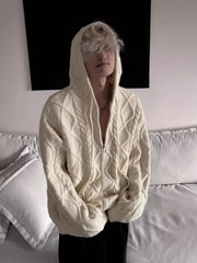 Threebooy American autumn and winter men and women trendy street personality cardigan hooded sweater couple loose casual knitted top y2k