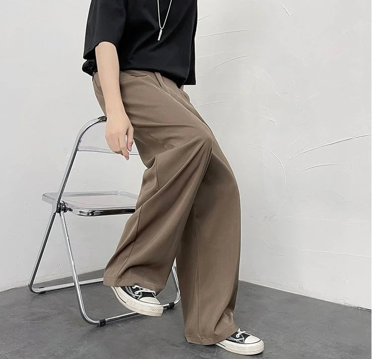 Threebooy Trousers For Men Brown Fluid Draped Baggy Stylish Tailoring Summer 2024 Man Suits Pants Clothing Premium Thin Casual Up