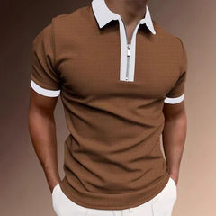 Threebooy  European and American New Men's Summer Color-blocked Short-sleeved Sports Casual Polo Half-zip T-shirt