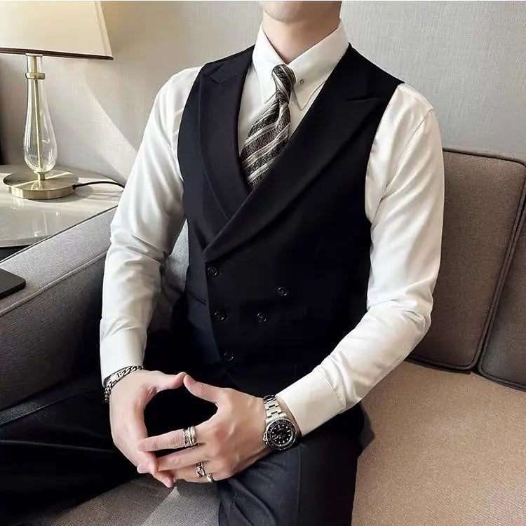 Threebooy Japanese High-end Smart Casual Vest Men's Vest Pants Set Korean Elegant Wear 2025 Summer New Blazer Vest Aesthetic Waistcoat