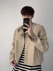 Threebooy Hip Hop Y2k American Retro Cargo Bomber Jacket Spring Autumn Thin Coat Cropped Casual Solid Outerwear Streetwear