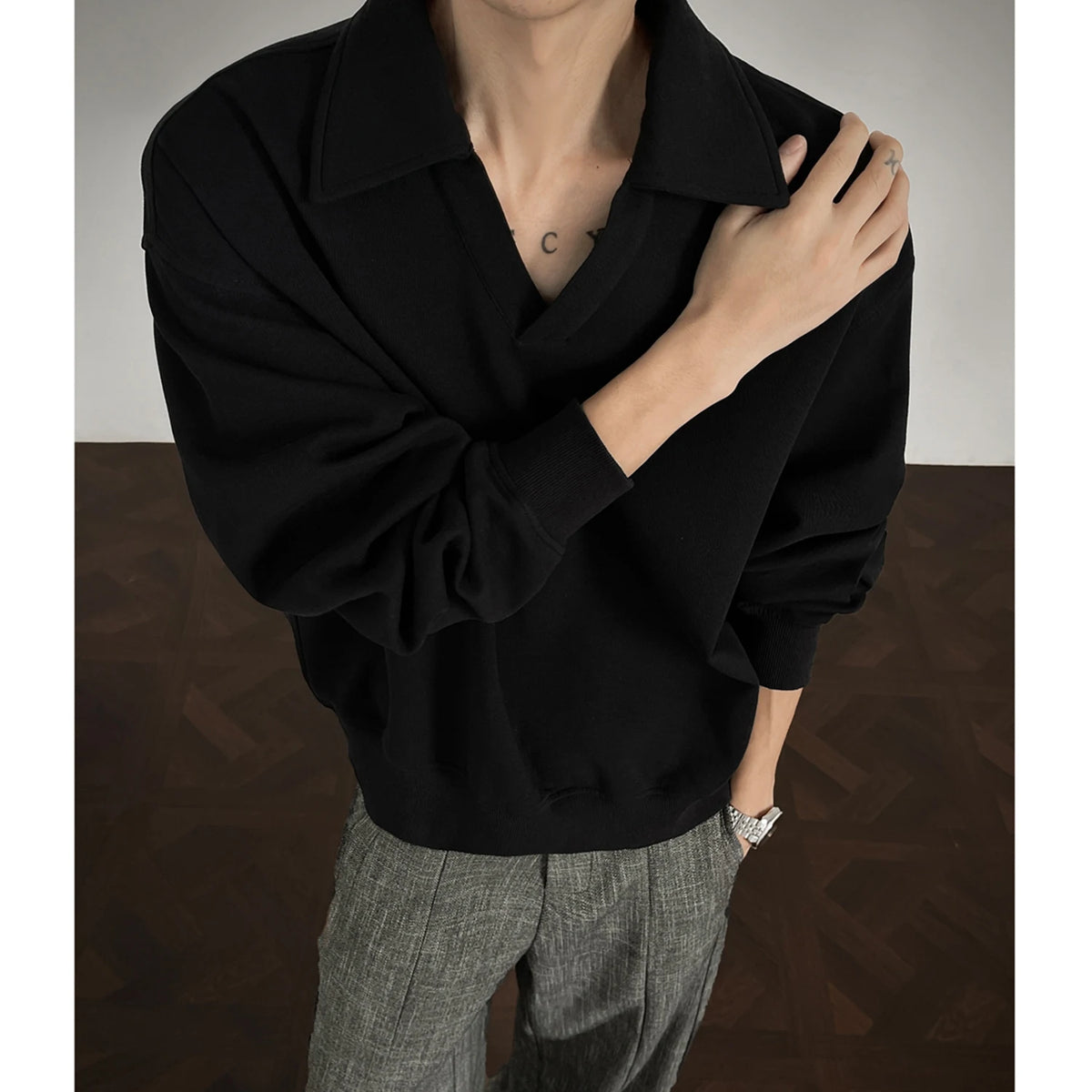 Threebooy Long sleeve t Shirt men 2025 Arrival Men Polo Shirt Solid Color Casual Relaxed Fit Collar Tops Autumn Fall Fashion Mens Clothing