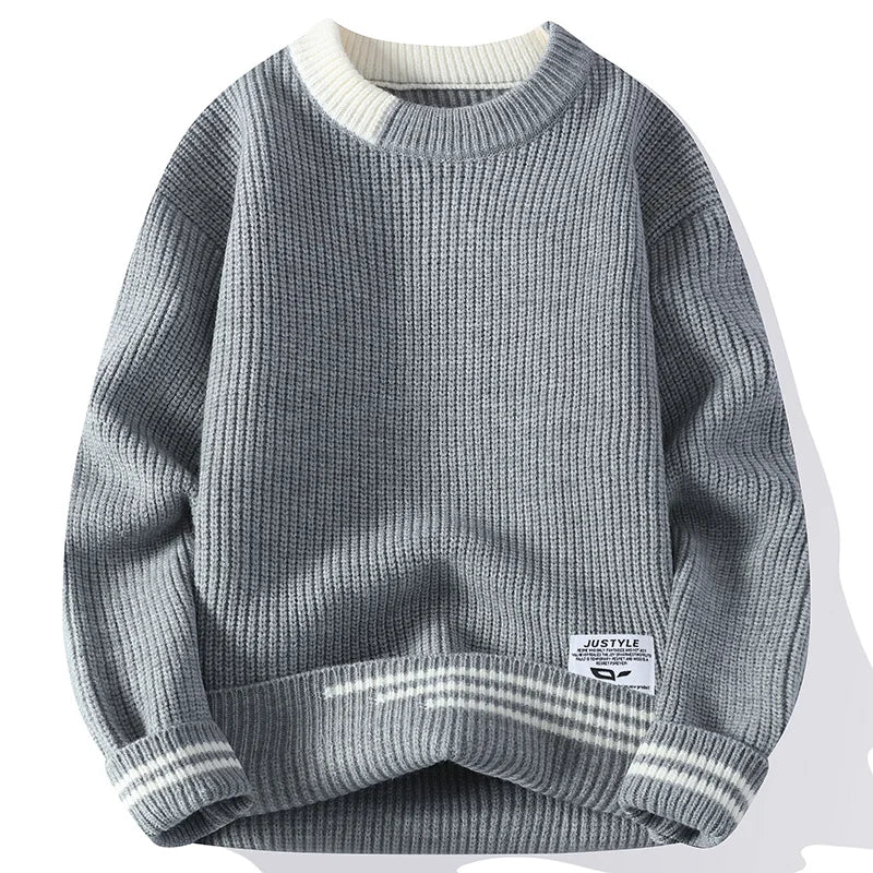 Threebooy Men Retro Color Collision Twist Sweater Loose Fit Round Neck Knit Jumper Pullover Autumn Winter Casual 4 Colors Knitted Sweaters