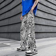 Threebooy Casual Ice Silk Mopping Pants Men Four Seasons Fashion Sports Trousers Thin Printed Loose Pants Straight Wide Leg Pants Oversize