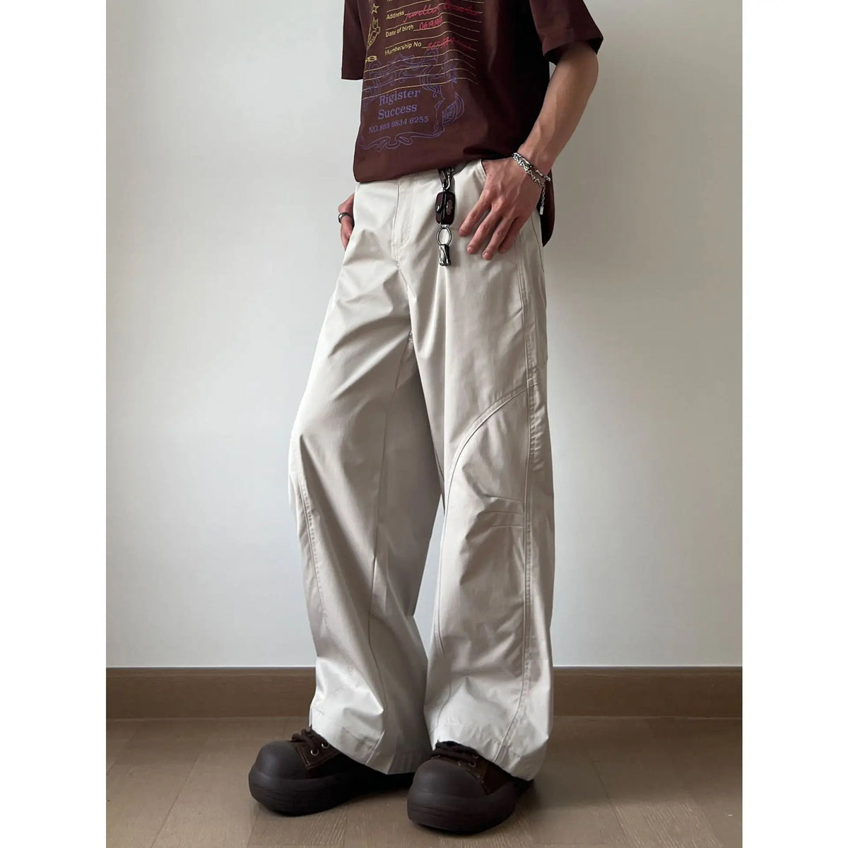 Threebooy 90s Fashion American Style Spliced Casual Pants Men's Spring Autumn New Loose Wide Leg Pants