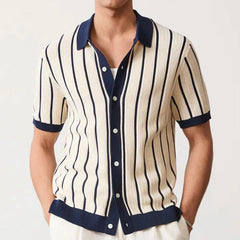 Threebooy New Summer Men's Striped Knit Polo Shirts Fashion Patchwork Short Sleeve Turn Down Collar Smart Casual Polos Men Knitted Tops
