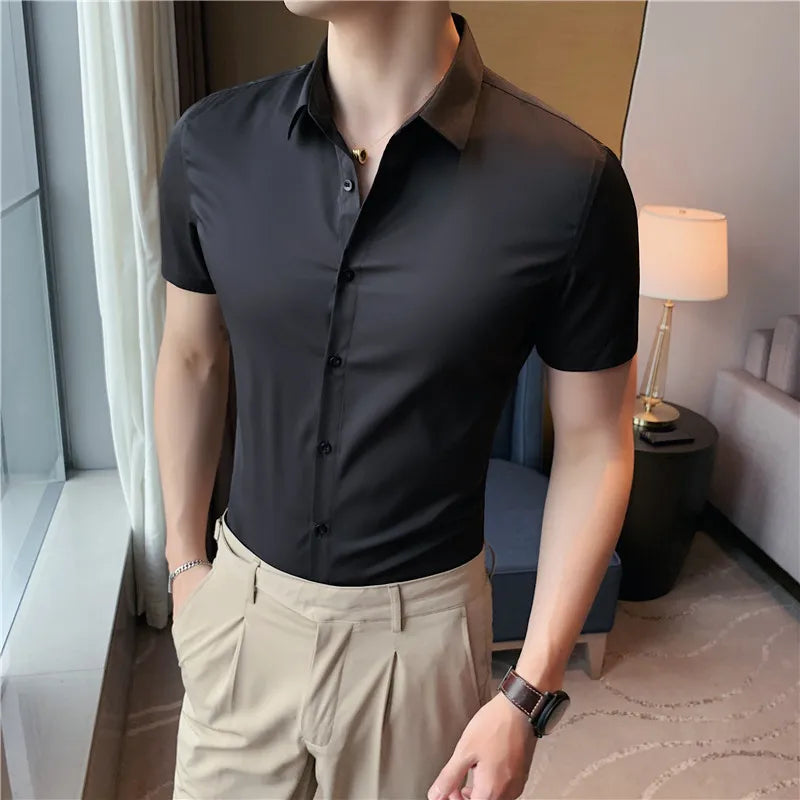 Threebooy  clothing Men's High-Grade Summer Leisure Dress Shirts/Male Slim Fit Business Short Sleeve Shirt Tops Plus size S-4XL