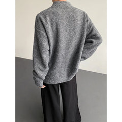 Threebooy Men's cardigan knitted sweater Winter New Style Winter warm knitted jacket Personalized Trend Pearl decoration cardigan sweater