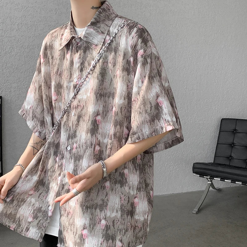 Threebooy Men Ice Silk Smooth Shirt Spring Summer Thin Luxury Loose Korean Casual Shirt Beach Trendy Floral Draping Shirts Plus Size 5XL-M