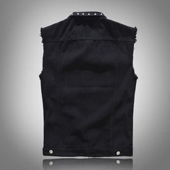 Threebooy  Spring Fashion Men Rivet Denim Vest Punk Party Studded Slim Fit Jean Jacket Male Sleeveless Waistcoat for Men Plus Size 6XL
